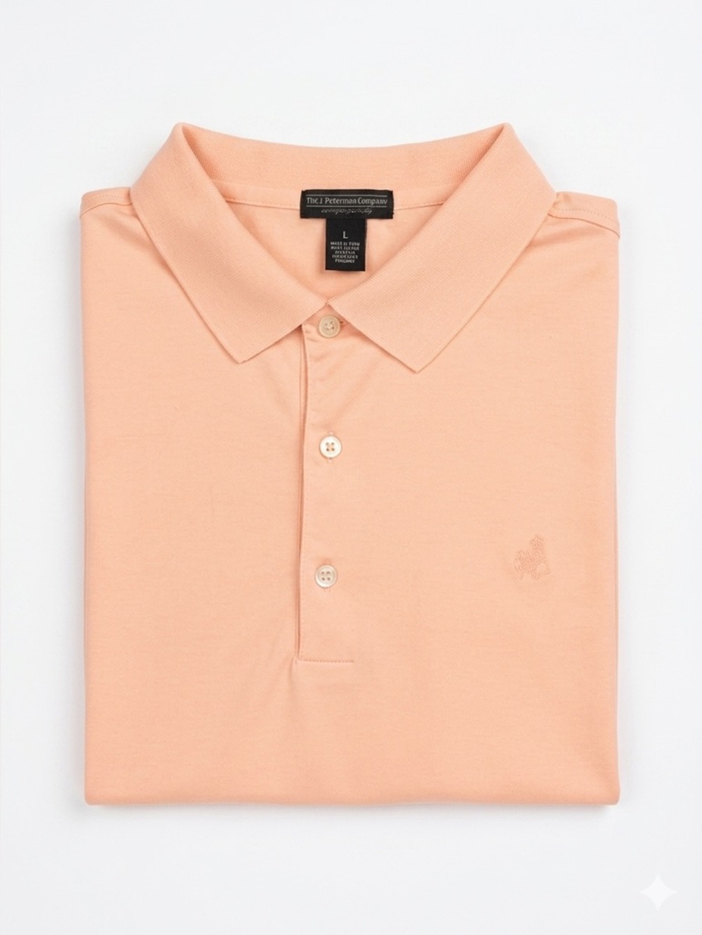 J Peterman Polo Shirt Mens Large Peach Cotton Classic Casual